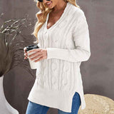    White-Womens-Cable-Knit-Sweaters-V-Neck-Pullover-Tops-Long-Sleeve-Casual-Sweater-Blouse-Oversize-Knit-Shirts-K151-Side