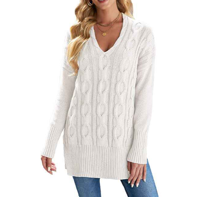 White-Womens-Cable-Knit-Sweaters-V-Neck-Pullover-Tops-Long-Sleeve-Casual-Sweater-Blouse-Oversize-Knit-Shirts-K151
