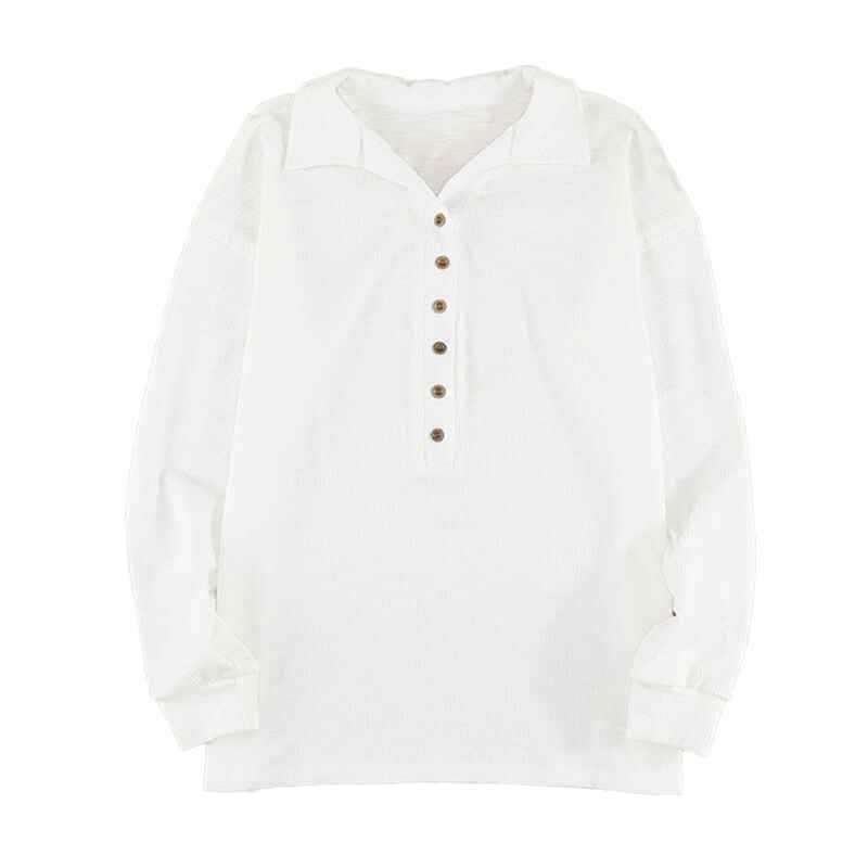 White-Womens-Casual-Button-Down-V-Neck-Blouses-Long-Sleeve-Solid-Color-Stand-Collar-Knitted-Tops-Cute-Relaxed-Fit-Shirts-K185