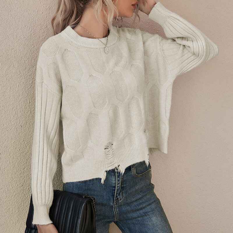 White-Womens-Crew-Neck-Loose-Knitted-Sweater-Long-Sleeve-Ripped-Jumper-Pullover-Crop-Top-Sweaters-K376