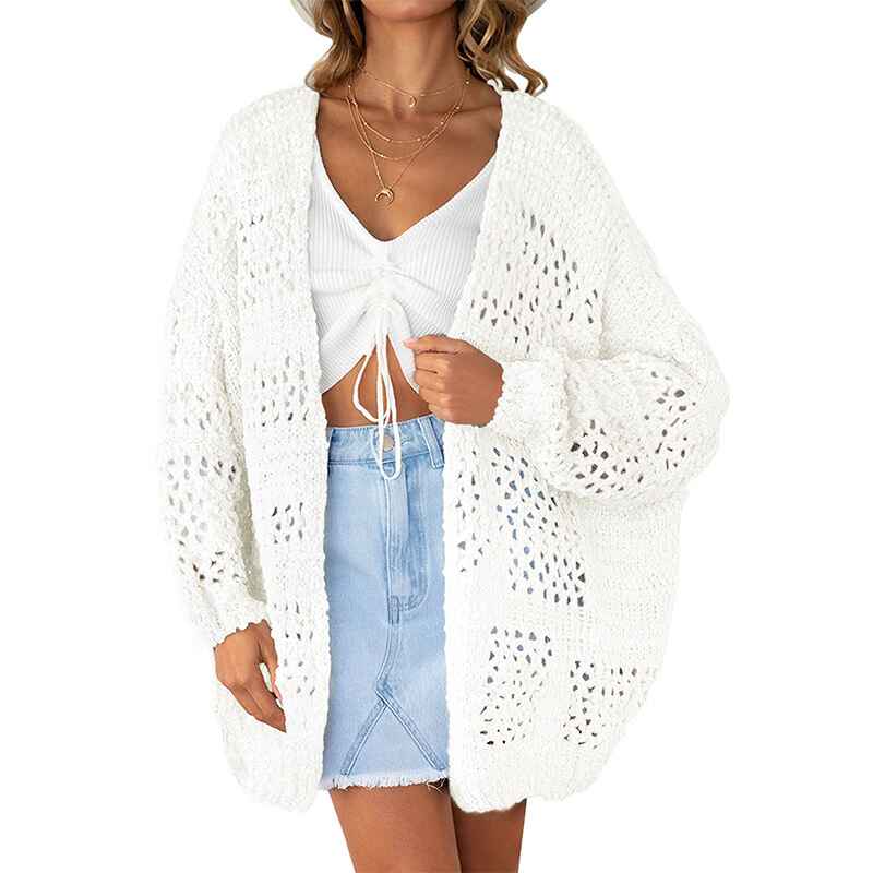 White-Womens-Crochet-Cardigan-Sweater-Kimonos-Boho-Solid-Color-Oversized-Summer-Open-Front-Outwear-K054