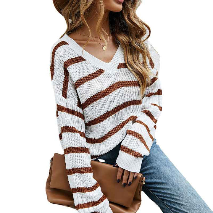 White-Womens-Cute-Summer-Fall-Color-Block-Striped-Lightweight-Comfy-Cable-Knit-Beach-Pullover-Sweaters-K302