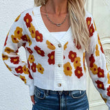 White-Womens-Flower-Knit-Loose-Cardigan-Button-Long-Sleeve-V-Neck-Crop-Sweater-Cardigan-Tops-K328-Front-2