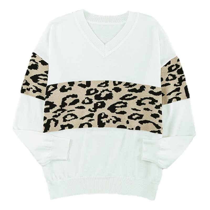    White-Womens-High-density-Lightweight-Chic-Knit-Pullover-Sweaters-Tunic-Tops-Leopard-Striped-Warm-Soft-Winter-K168