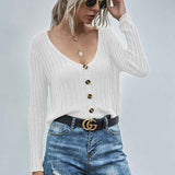 White-Womens-Long-Sleeve-Button-Down-V-Neck-Classic-Sweater-Knit-Cardigan-K342