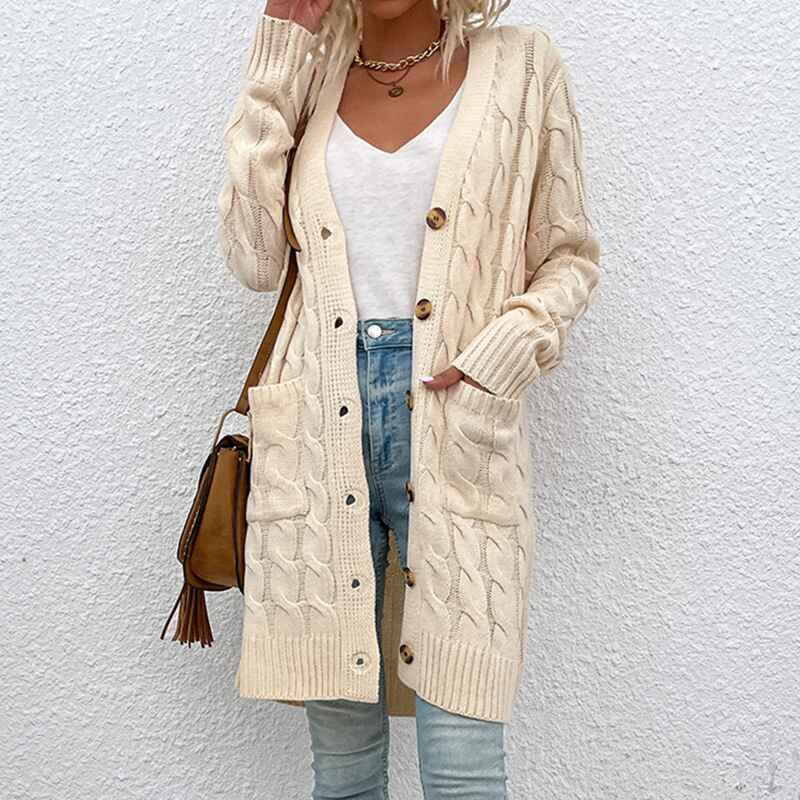 White-Womens-Long-Sleeve-Cable-Knit-Button-Down-Midi-Long-Cardigan-Sweater-Open-Front-Chunky-Knitwear-Coat-with-Pockets-K075
