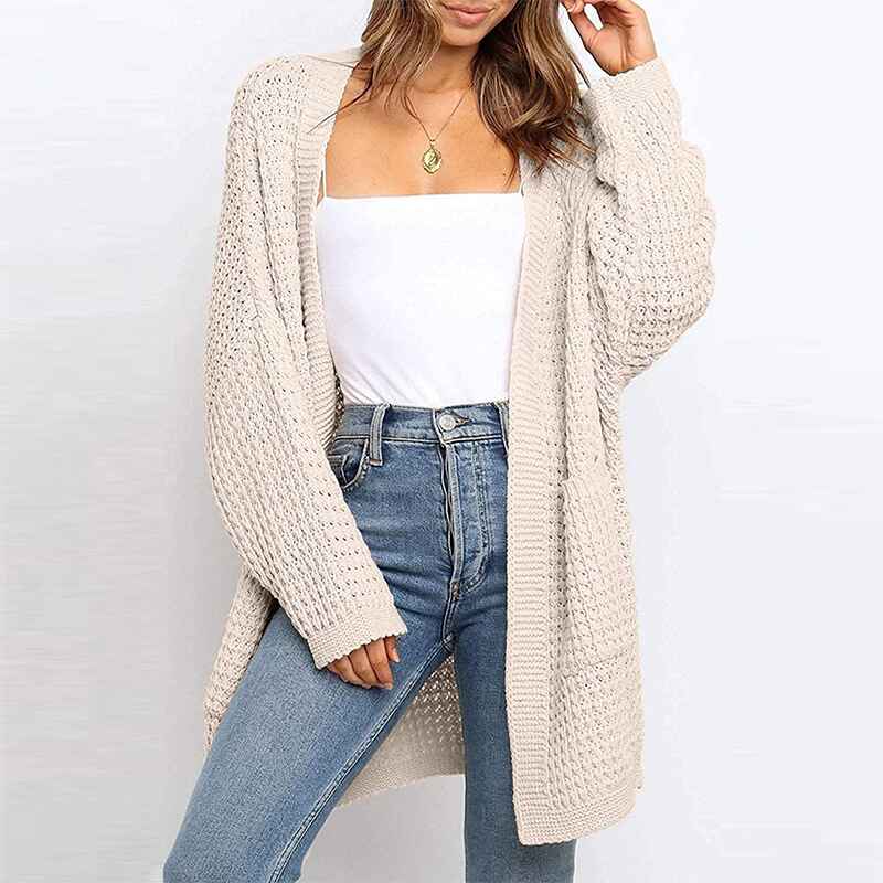 White-Womens-Long-Sleeve-Open-Front-Cardigans-Outwear-Chunky-Knit-Sweaters-with-Pockets-K009-tops