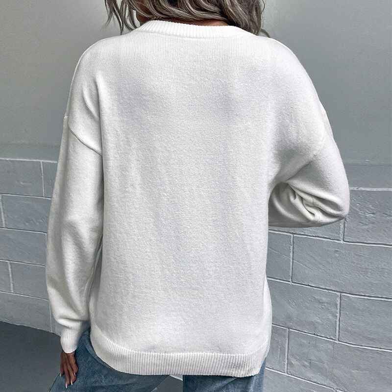 White-Womens-Long-Sleeve-Sweatshirt-the-planet-Graphic-Print-Pullover-Shirt-Top-K476-Back