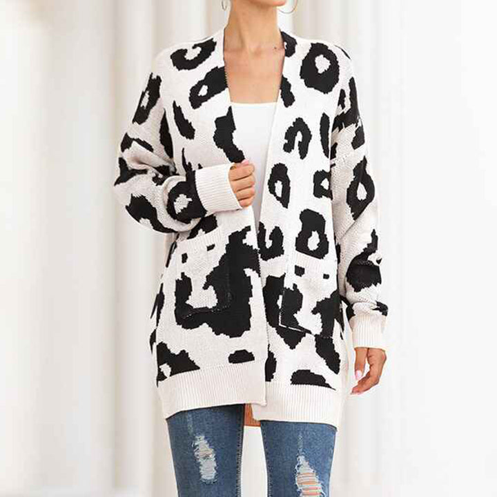 White-Womens-Open-Front-Leopard-Knit-Cardigan-Sweaters-Pockets-Long-Sleeve-Outwear-K066