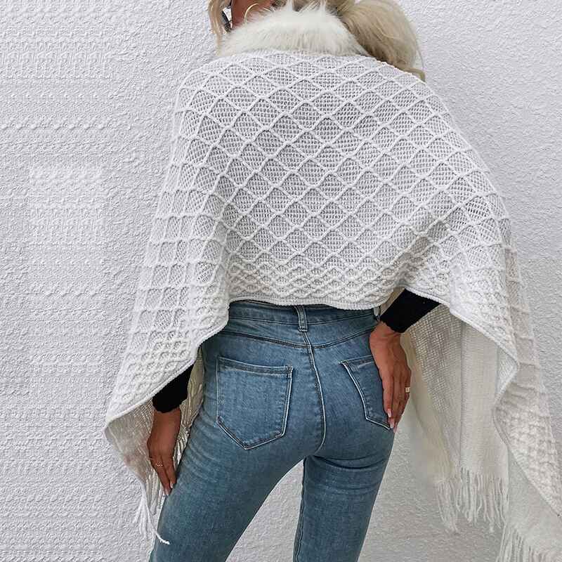 White-Womens-Poncho-Open-Front-Blanket-Shawl-Capes-Knitted-Sweater-Cardigan-Wraps-K326-Back