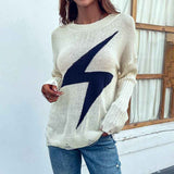 White-Womens-Pullover-Jumper-Knitwear-Long-Sleeve-Lightning-Z-Shape-Block-Soft-Knit-Sweater-K222