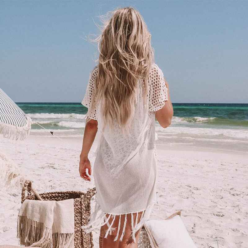    White-Womens-Tassel-Crochet-Bikini-Cover-Up-Swimsuit-Bathing-Suit-Beach-Dress-Back