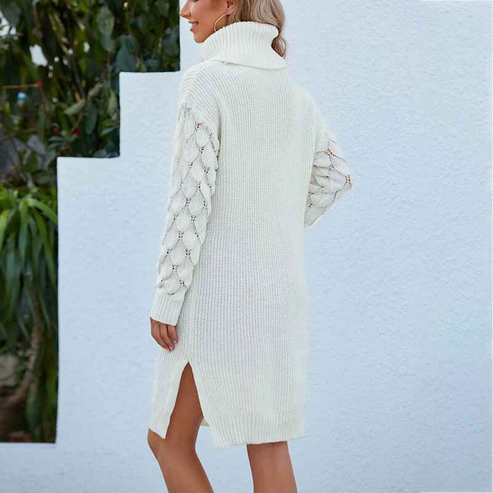 White-Womens-Turtleneck-Long-Sleeve-Knit-Pullover-Sweater-Bodycon-Mini-Dress-K252-back