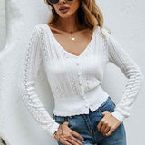 White-Womens-V-Neck-Solid-Ribbed-Button-Up-Cardigan-Knit-Long-Sleeve-Surplice-Top-Sweaters-T-Shirt-K315-Front-2