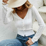 White-Womens-V-Neck-Solid-Ribbed-Button-Up-Cardigan-Knit-Long-Sleeve-Surplice-Top-Sweaters-T-Shirt-K315-Side