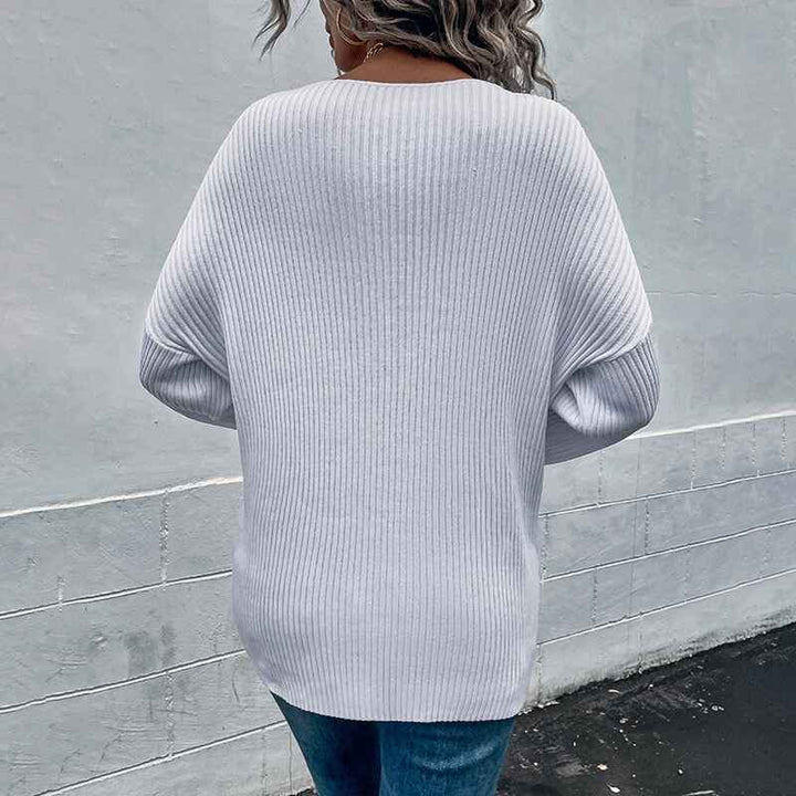     White-Womens-V-Neck-Tunic-Criss-Cross-Tops-Long-Sleeve-Casual-Loose-Fit-Knit-Lightweight-Cute-Pullover-Sweater-K451-Back