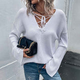 White-Womens-V-Neck-Tunic-Criss-Cross-Tops-Long-Sleeve-Casual-Loose-Fit-Knit-Lightweight-Cute-Pullover-Sweater-K451-Front
