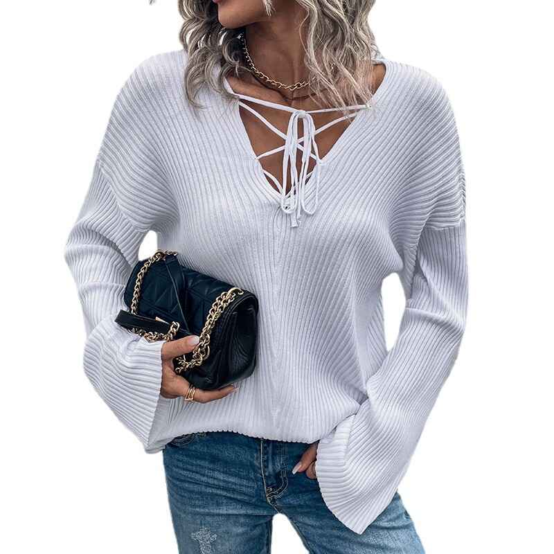 White-Womens-V-Neck-Tunic-Criss-Cross-Tops-Long-Sleeve-Casual-Loose-Fit-Knit-Lightweight-Cute-Pullover-Sweater-K451