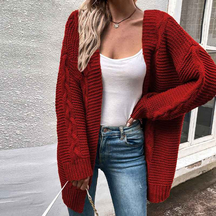 Wine-Red-Astylish-Womens-Open-Front-Long-Sleeve-Chunky-Knit-Cardigan-Sweaters-Loose-Outwear-Coat-K393