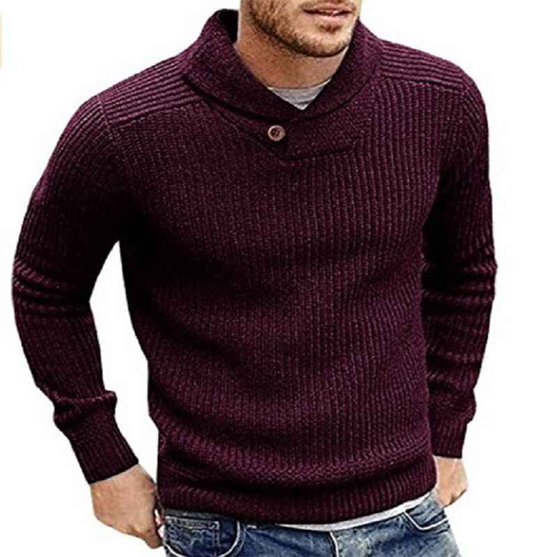    Wine-Red-Mens-Casual-Knit-Pullover-Sweatshirt-Slim-Fit-Thermal-Fashion-Sweater-G029