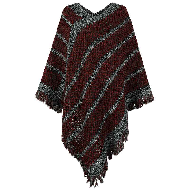    Wine-Red-Ponchos-for-Women-Women-Ponchos-and-Wraps-Winter-Retro-Stylish-Poncho-Shawl-for-Women-K424
