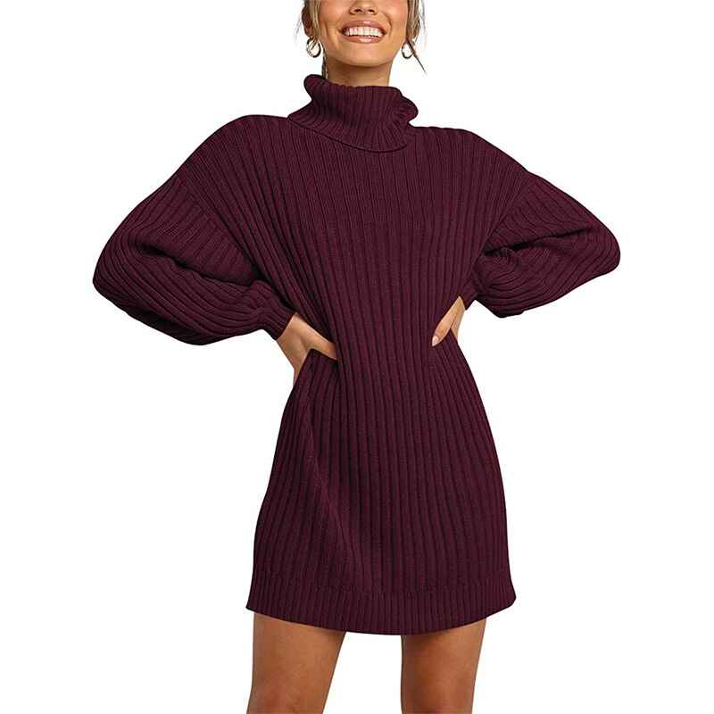    Wine-Red-Women-Turtleneck-Long-Lantern-Sleeve-Casual-Loose-Oversized-Sweater-Dress-Soft-Winter-Pullover-Dresses-K016