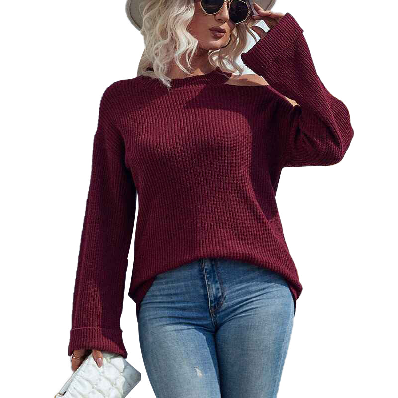 Wine-Red-Womens-Cold-Shoulder-Sweater-Fall-Long-Sleeve-Knit-Pullover-Tops-K231
