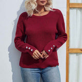 Wine-Red-Womens-Lightweight-Long-Sleeve-Crewneck-Knitted-Pullover-Sweater-K271-Front