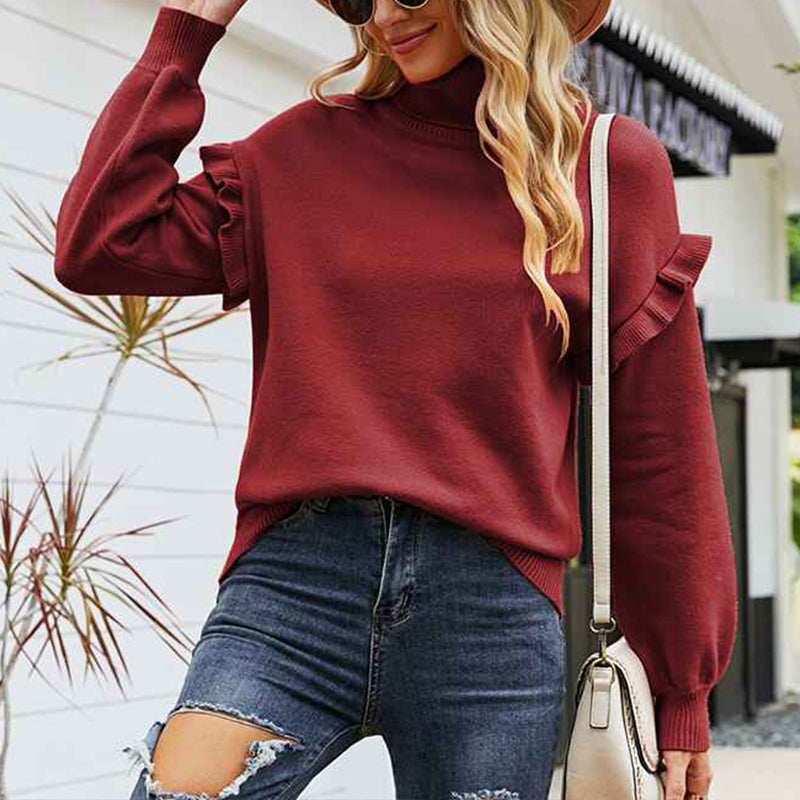 Wine-Red-Womens-Sweaters-Casual-Long-Sleeve-Turtleneck-Ruffle-Knit-Pullover-Sweater-Tops-Solid-Color-Striped-K449