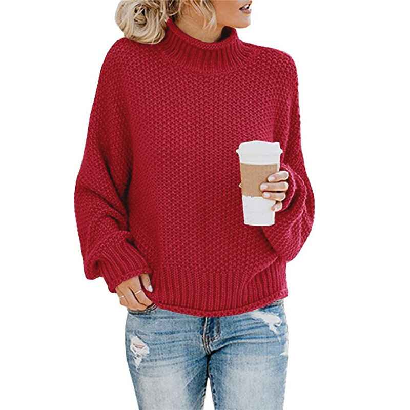    Wine-Red-Womens-Turtleneck-Batwing-Sleeve-Loose-Oversized-Chunky-Knitted-Pullover-Sweater-Jumper-Tops-K064