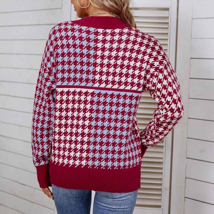     Wine-Red-Womens-Y2K-Patterned-Crew-Neck-Long-Sleeve-Sweater-Pullover-Jumper-Top-K491-Back