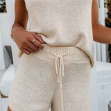 Women-2Piece-Outfits-Sweater-vest-Knit-Pajama-Set-Tops-Shorts-Suits-apricot