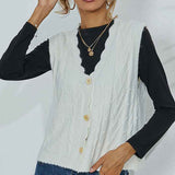    Women-Cable-Knit-Sweater-Vest-Button-Down-Sleeveless-Classic-Cardigan-Vests-white