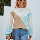     Women-Sweaters-Oversized-Chunky-Knit-Color-Block-Drop-Shoulder-Batwing-Sleeve-Pullover-Sweater-Tops-K426-Front