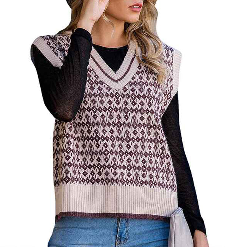     Women_s-VNeck-Plaid-Print-Sweater-Vest-Sleeveless-Rib-Knit-Crop-Tank-Tops-white-background
