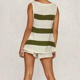 Womens-2Piece-Outfits-Sweater-Sets-Off-Shoulder-Knit-Tops-Waist-Short-Suits-Casual-Pajama-Set-green-back