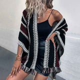 Womens-Zig-Zag-Knit-Tassel-Fringed-Pullover-Poncho-Sweater-Cape-Shawl-Wrap-K438-Front
