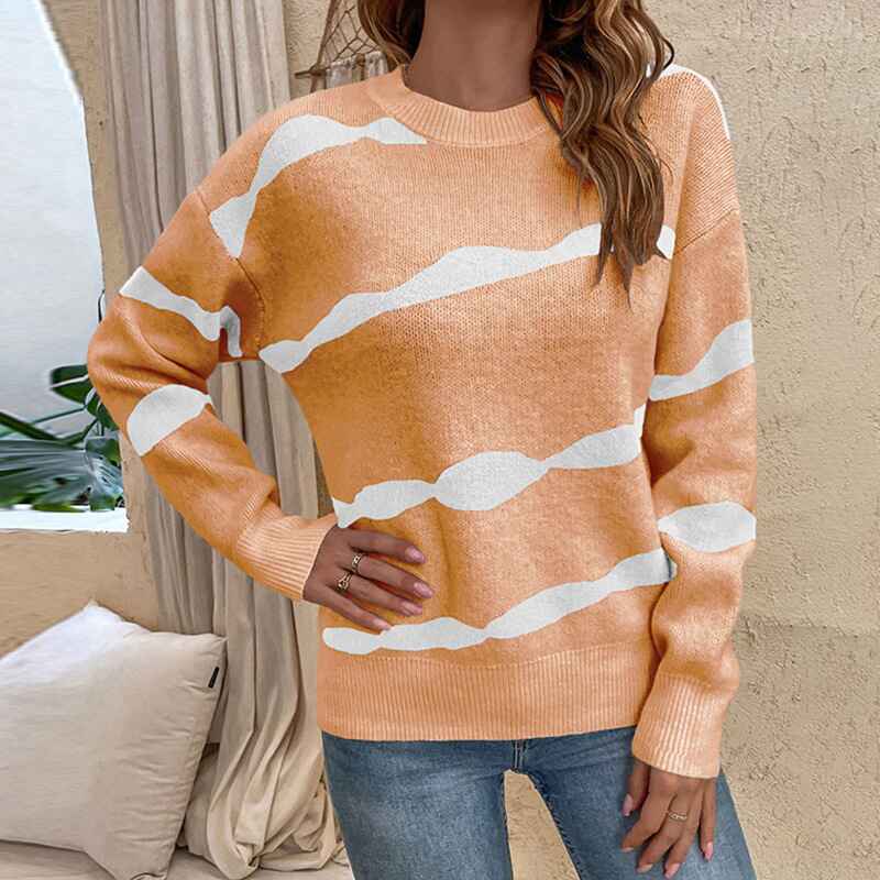 Yellow-Camel-Womens-Striped-Round-Neck-Sweater-Long-Sleeve-Casual-Pullover-Tops-K492
