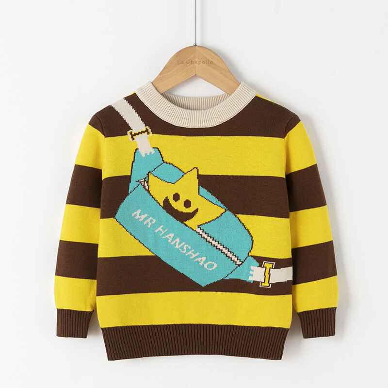     Yellow-Kids-Boys-Cable-Knit-Sweater-Long-Sleeve-Round-Collar-Striped-Sweatshirt-Baby-Cotton-Pullover-Sweater-Spring-V051