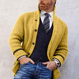 Yellow-Mens-Knitwear-Button-Down-Shawl-Collar-Cardigan-Sweater-with-Pockets-G041