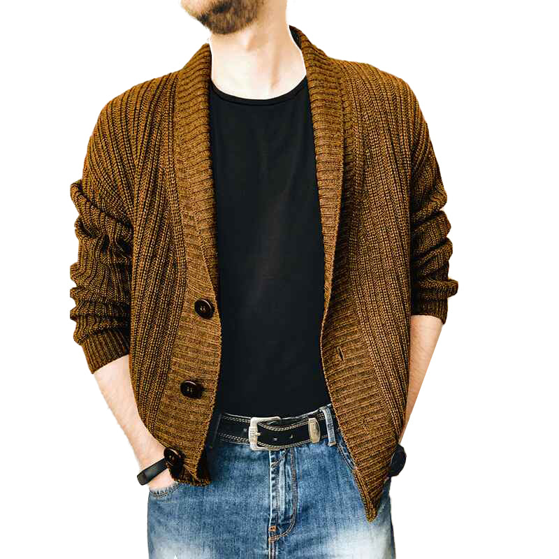 Yellow-Mens-Stylish-Knitted-Shawl-Cardigan-Sweater-Button-Casual-Winter-Long-Sleeve-Solid-Sweaters-G025
