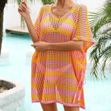     Yellow-Pink-Womens-Swimsuit-Cover-Up-Hollow-Out-Swimwear-Beach-Bathing-Suit-Bikini-Coverups