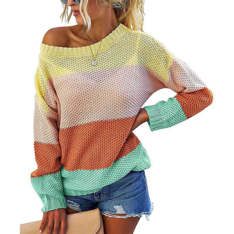 Yellow-Striped-Sweater-Womens-Round-Neck-Long-Sleeve-Color-Block-Drawstring-Hem-Pullover-Sweaters-Fall-Winter-K027