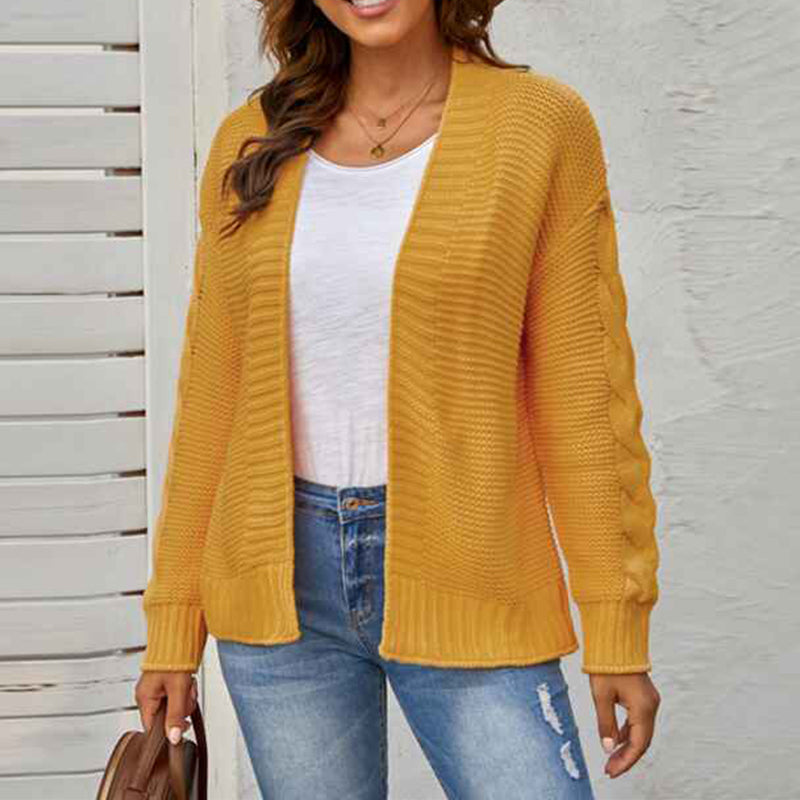 Yellow-Womens-Cable-Knit-Cardigan-Sweaters-Casual-Loose-Open-Front-Knitted-Outerwear-K123-Front