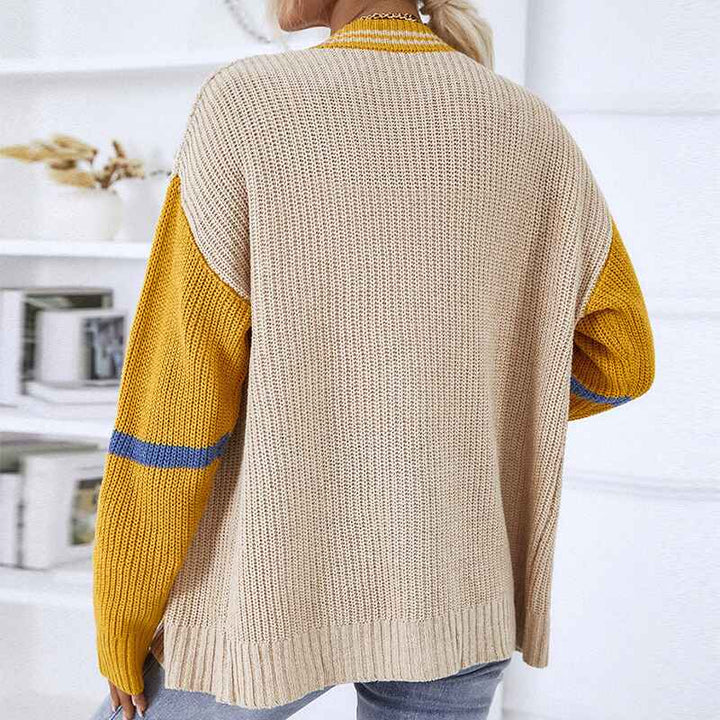 Yellow-Womens-Casual-Knit-Cardigan-Sweater-V-Neck-Drop-Shoulder-Button-Up-Loose-Outerwear-K446-Back