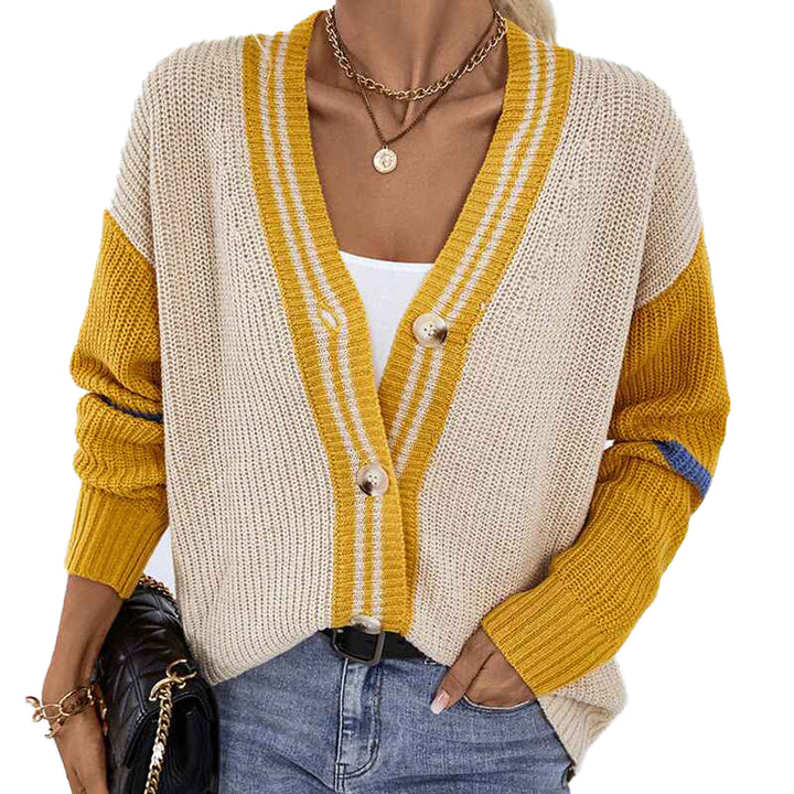 Yellow-Womens-Casual-Knit-Cardigan-Sweater-V-Neck-Drop-Shoulder-Button-Up-Loose-Outerwear-K446-Front