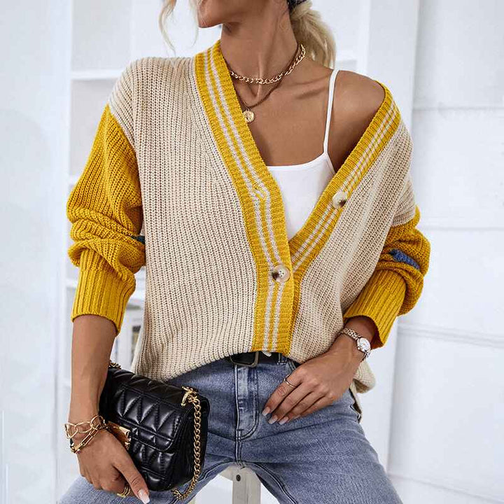 Yellow-Womens-Casual-Knit-Cardigan-Sweater-V-Neck-Drop-Shoulder-Button-Up-Loose-Outerwear-K446