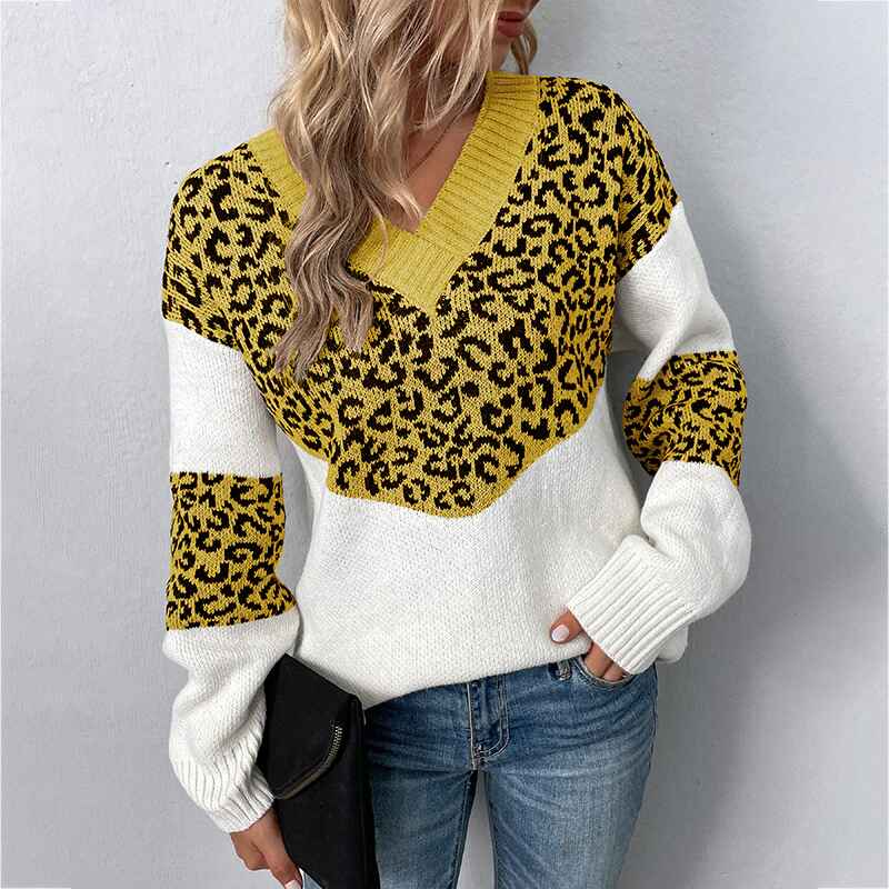 Yellow-Womens-Casual-Long-Sleeve-Off-Shoulder-Knitted-Sweater-Leopard-Print-Color-Block-Loose-Pullover-Tops-K250
