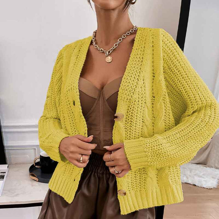 Yellow-Womens-Chunky-Knit-Open-Front-Sweater-Long-Sleeve-Button-Loose-Short-Cardigan-Outerwear-Coats-K399