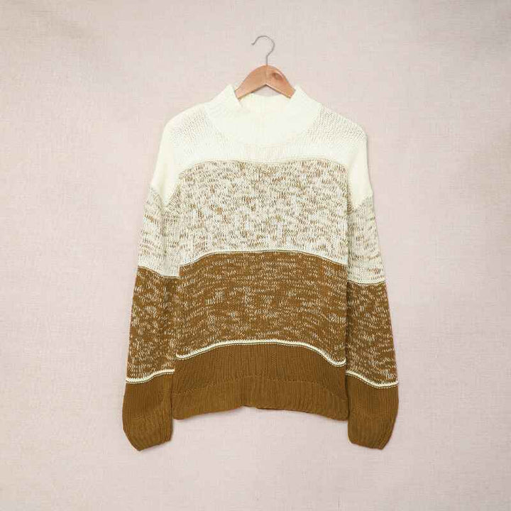 Yellow-Womens-Color-Block-Sweaters-Long-Sleeve-Crewneck-Pullover-Knit-Jumper-Tops-K191